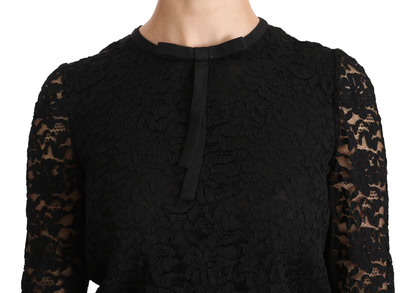 Dolce & Gabbana Elegant Black Lace Crew Neck Blouse