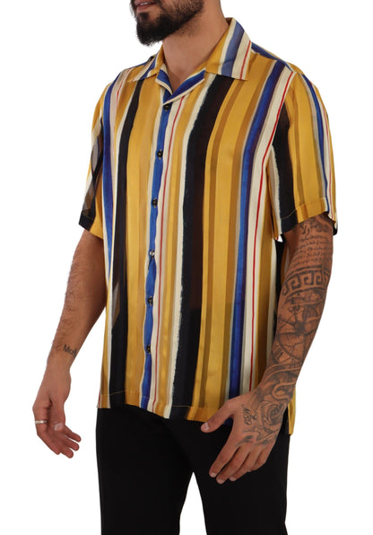 Dolce & Gabbana Yellow Striped Silk-Blend Men's Shirt