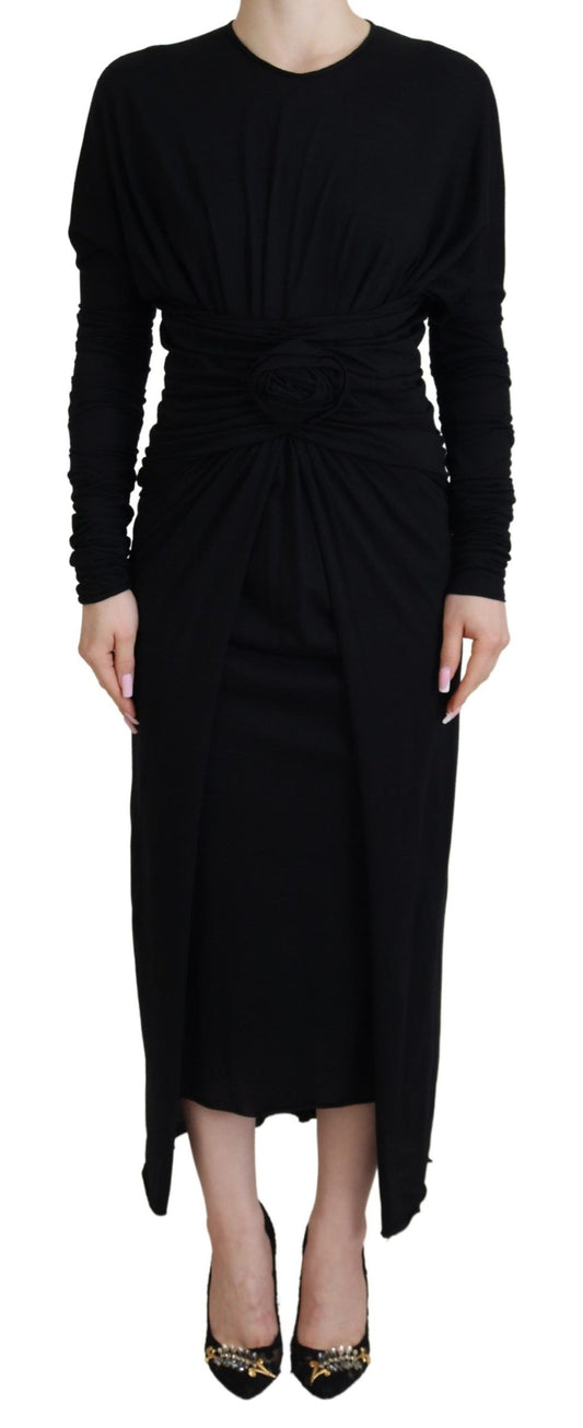 Dolce & Gabbana Elegant Sheath Wrap Dress with Long Sleeves