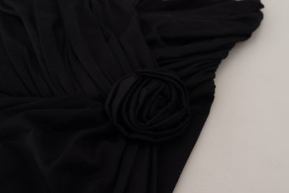 Dolce & Gabbana Elegant Black Sheath Wrap Wool Dress