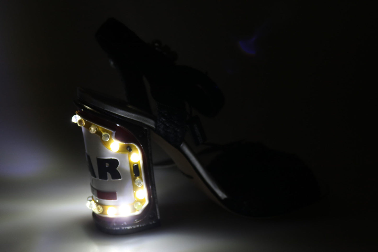 Dolce & Gabbana Elegant Black Ankle Strap Sandals with LED Lights