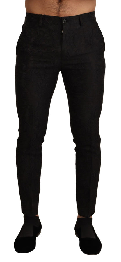 Dolce & Gabbana Black Floral Brocade Slim Trouser Pants