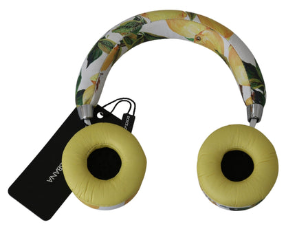 Dolce & Gabbana White Yellow Lemon Print Headset Headphones