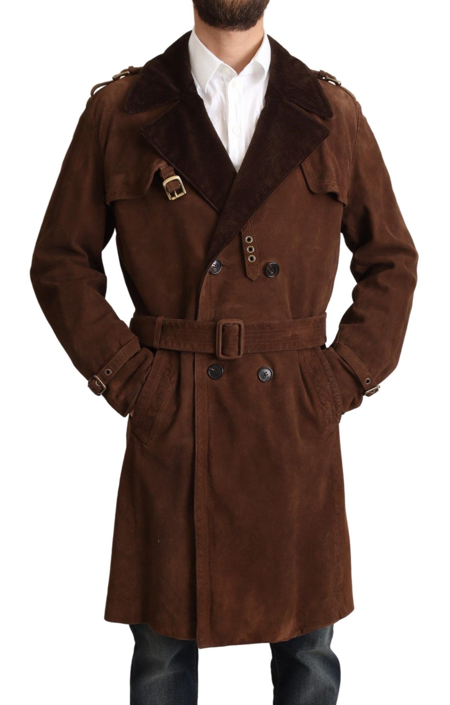 Dolce & Gabbana Classic Brown Leather Trench Coat