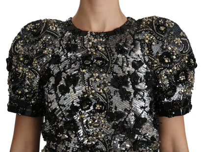 Dolce & Gabbana Sequined Crystal Embellished Crew Neck Top