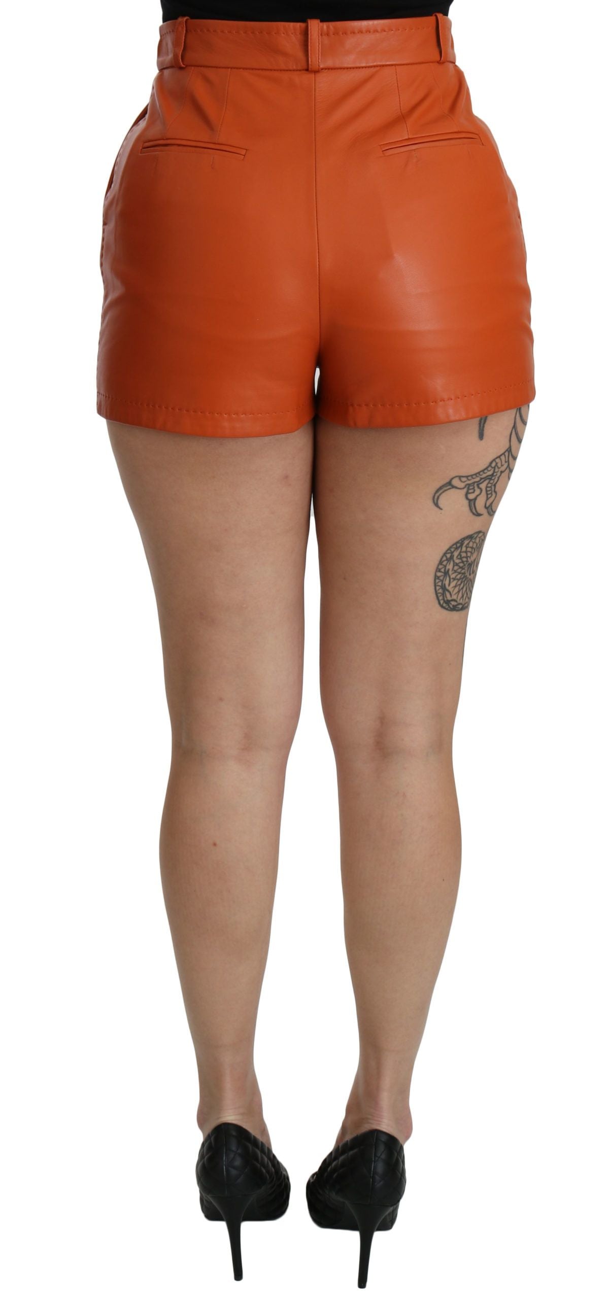 Dolce & Gabbana Orange Leather High Waist Hot Pants Shorts