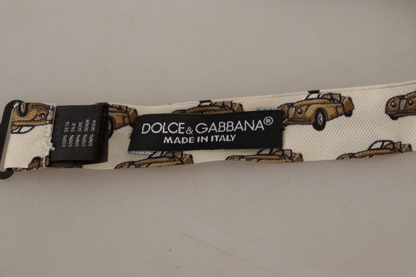 Dolce & Gabbana White Orange Car print Adjustable Neck Papillon Bow Tie