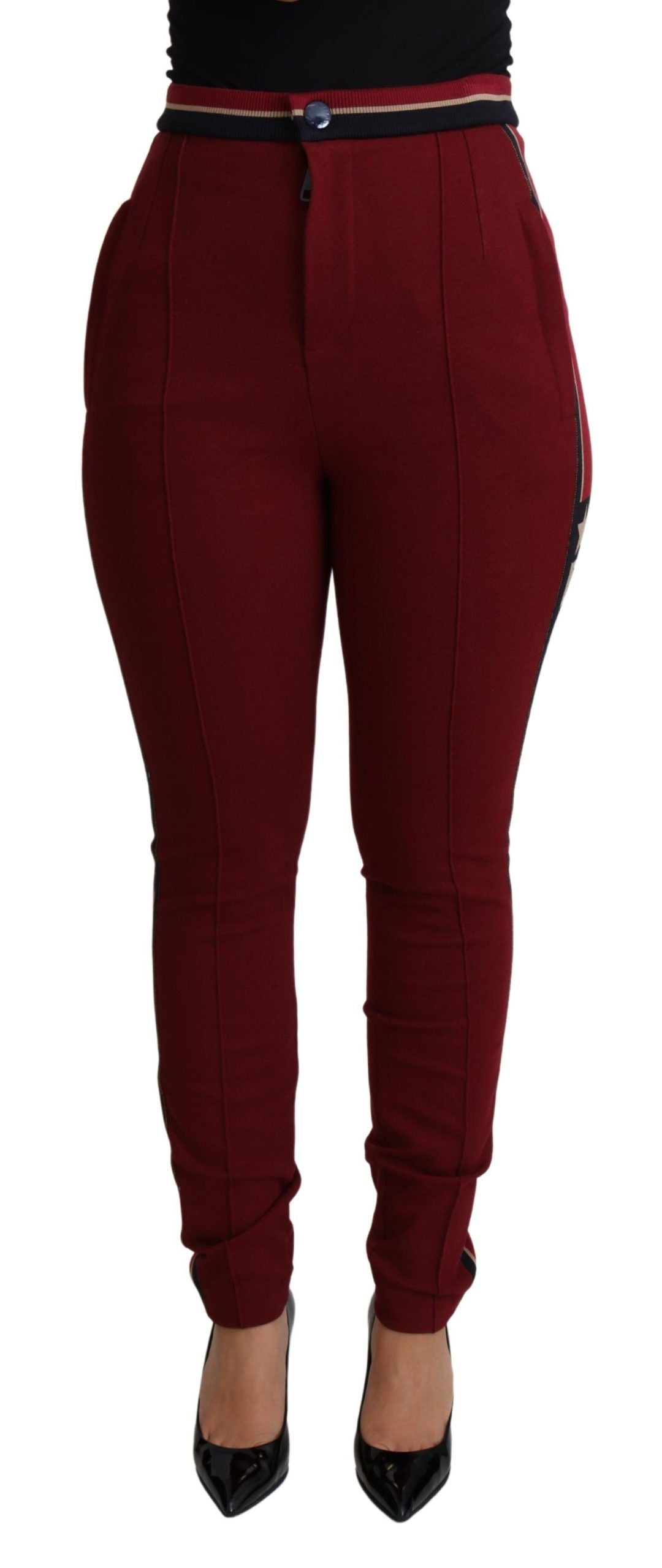 Dolce & Gabbana High-Waist Embroidered Red Skinny Trousers