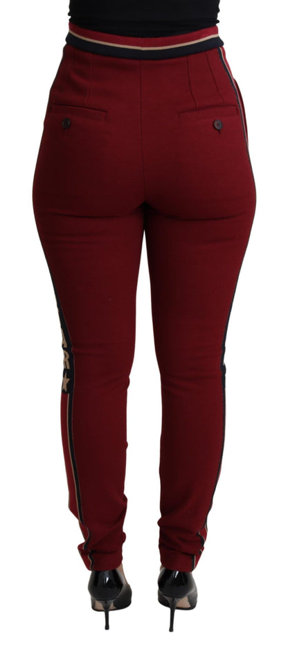 Dolce & Gabbana High-Waist Embroidered Red Skinny Trousers