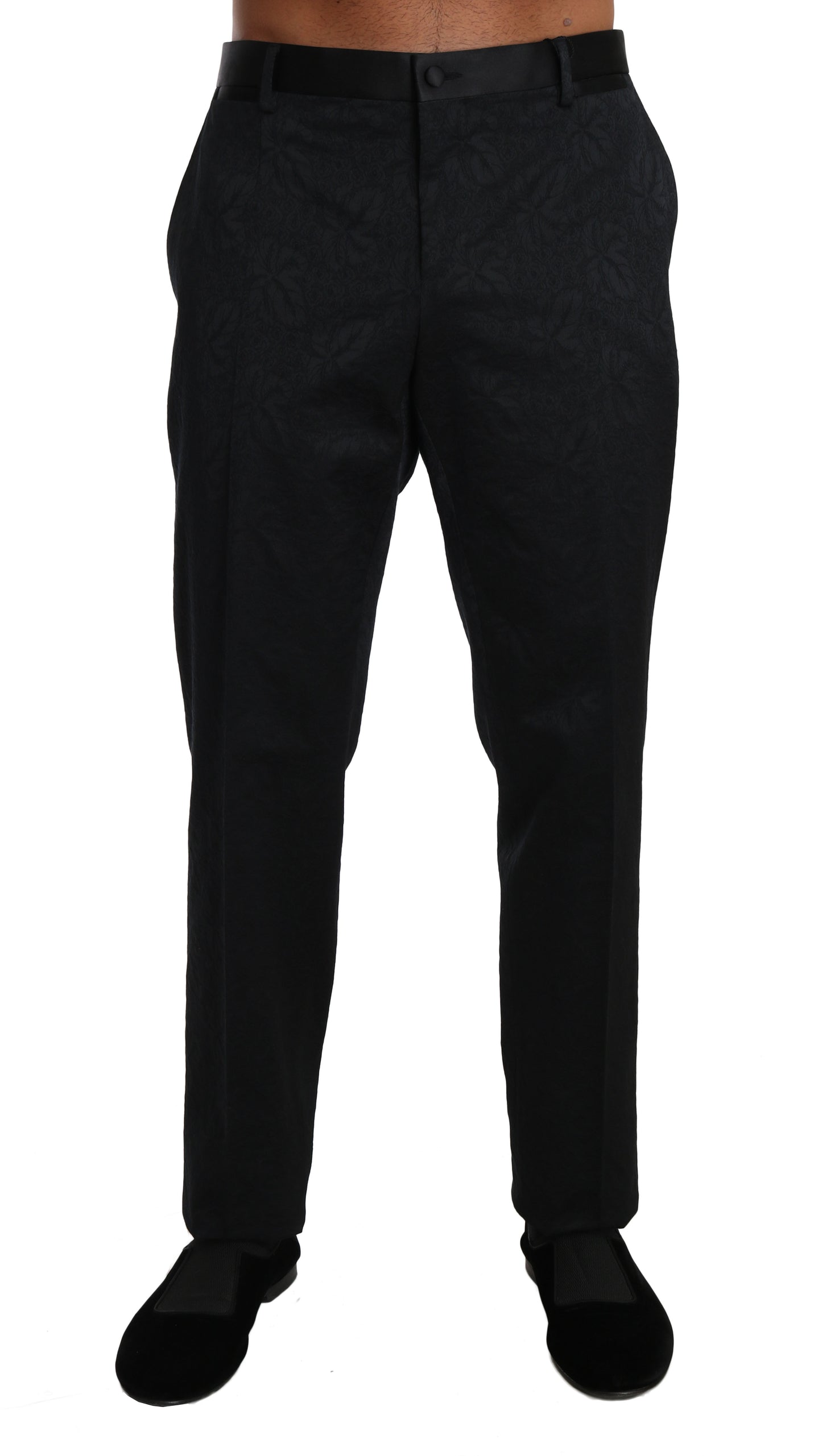 Dolce & Gabbana Black Cotton Brocade Formal Trousers Pants