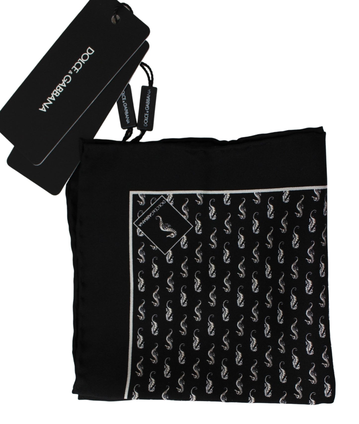 Dolce & Gabbana Scarf Black Seahorse Print Silk Handkerchief