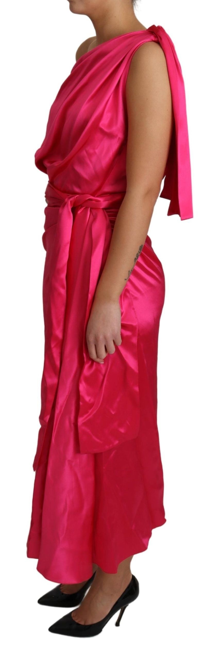 Dolce & Gabbana Elegant Fuchsia Silk One-Shoulder Wrap Dress