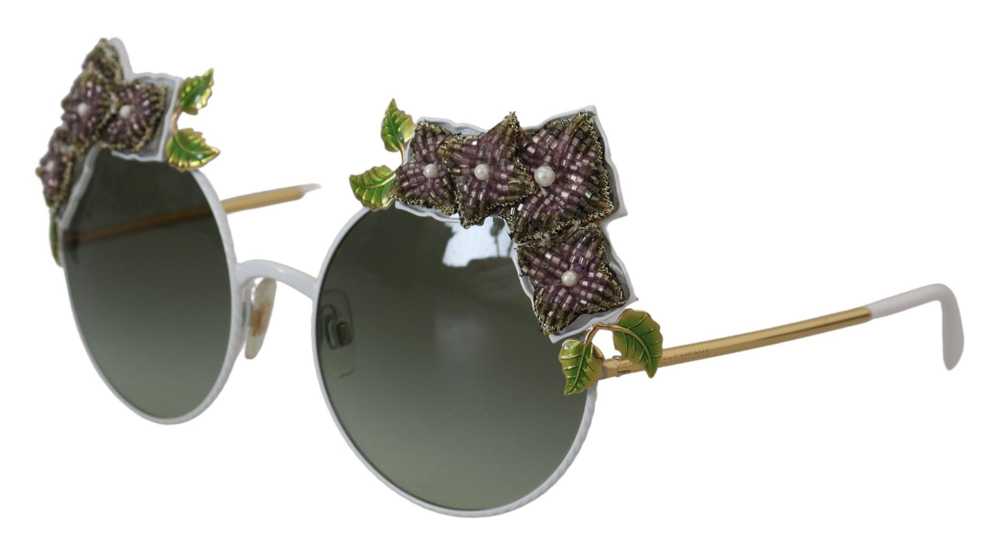 Dolce & Gabbana Gold Floral Embellished Metal Frame Round DG2186 Sunglasses