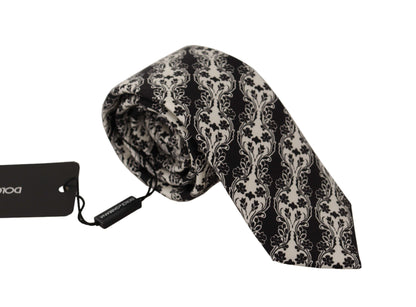 Dolce & Gabbana Black White Flower 100% Silk Print Adjustable Accessory Tie