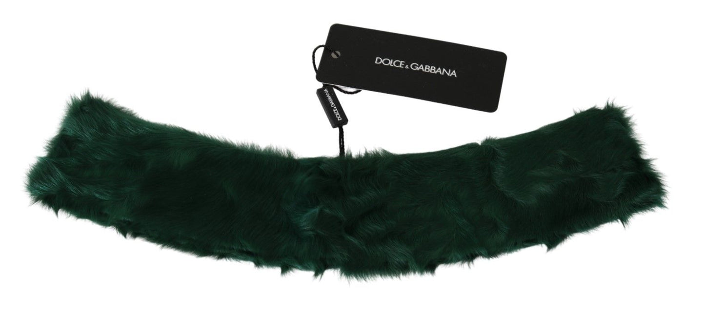 Dolce & Gabbana Green Fur Neck Collar Wrap Lambskin Scarf