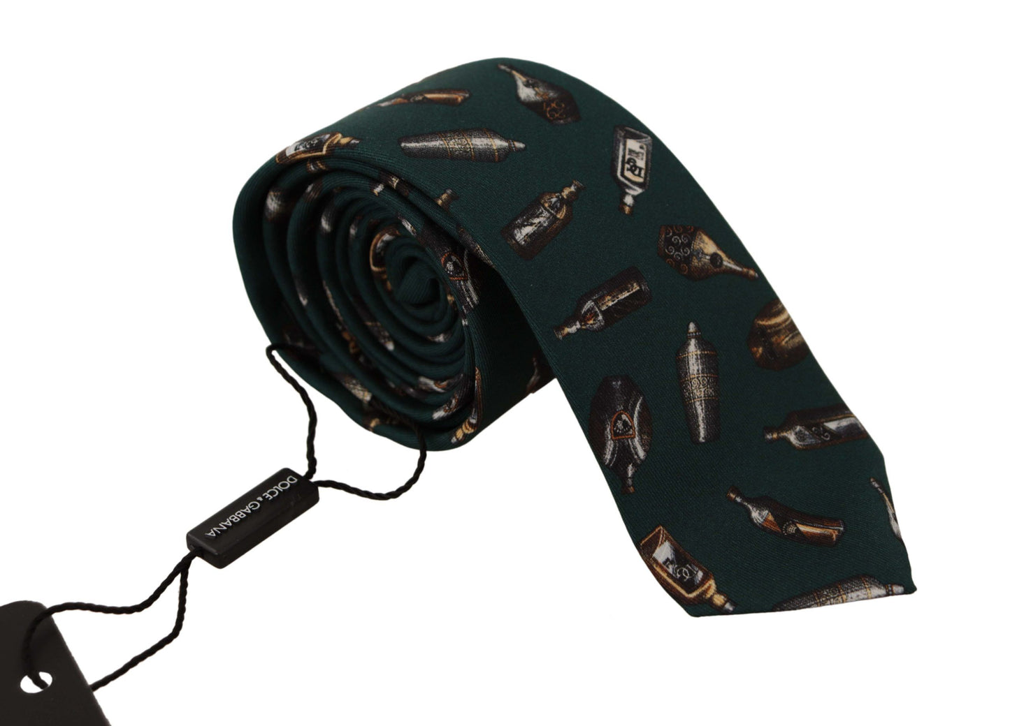 Dolce & Gabbana Black Bottle Fantasy Print Silk Adjustable Accessory Tie