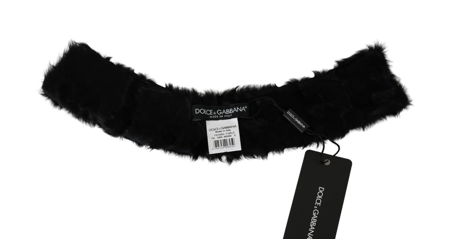 Dolce & Gabbana Black Fur Neck Collar Wrap Lambskin Scarf