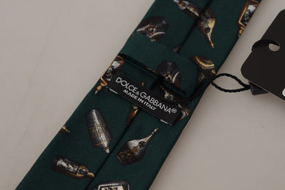 Dolce & Gabbana Black Bottle Fantasy Print Silk Adjustable Accessory Tie