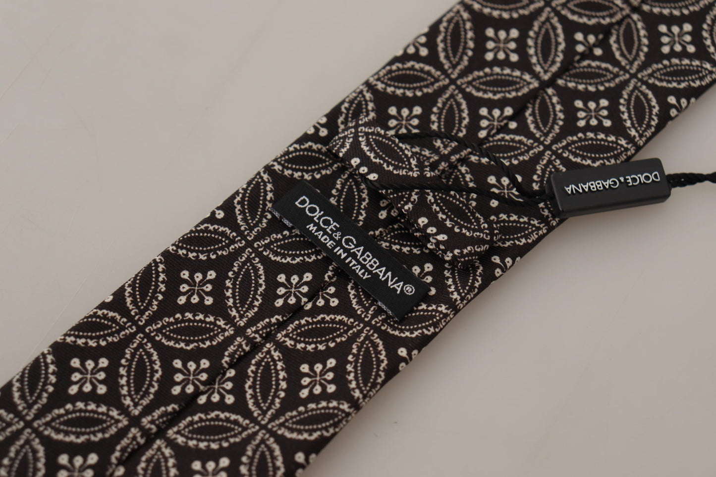 Dolce & Gabbana Black White Fantasy Print Silk Adjustable Accessory Tie