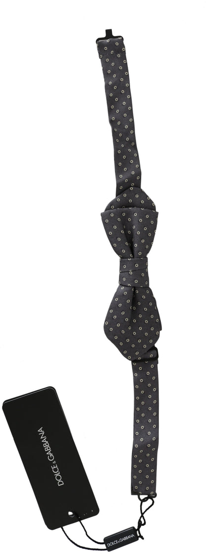 Dolce & Gabbana Gray Circles Silk Slim Adjustable Neck Papillon men Bow Tie