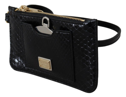 Dolce & Gabbana Black Leather Coin Purse Wristlet Mirror Agnese Wallet