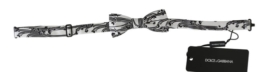 Dolce & Gabbana Elegant White Patterned Silk Bow Tie