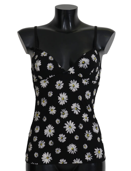Dolce & Gabbana Elegant Black Daisy Floral Lace Chemise Dress
