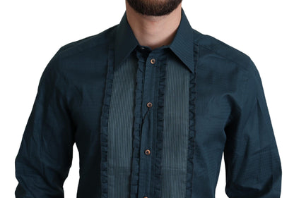Dolce & Gabbana Elegant Blue Ruffled Tuxedo Shirt