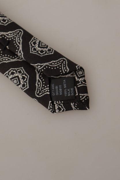 Dolce & Gabbana Black White Square Geometric Print Adjustable Accessory Tie