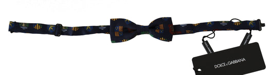 Dolce & Gabbana Exquisite Silk Bow Tie in Blue Flags Print