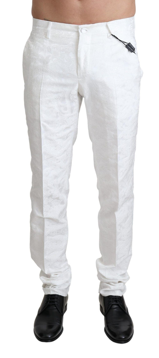 Dolce & Gabbana Elegant White Brocade Dress Pants