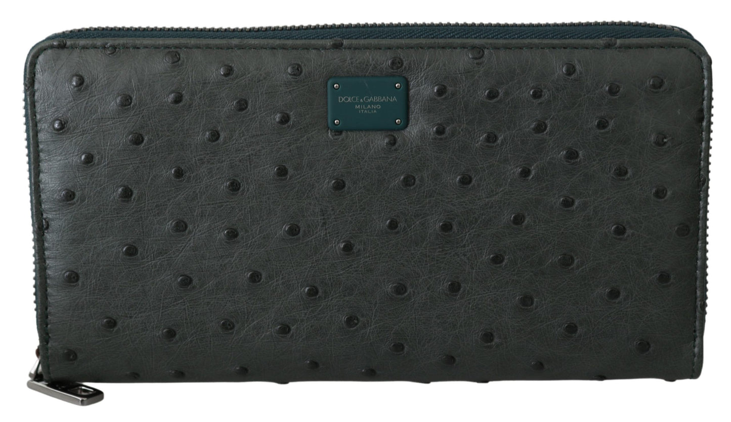 Dolce & Gabbana Exquisite Green Ostrich Leather Continental Wallet