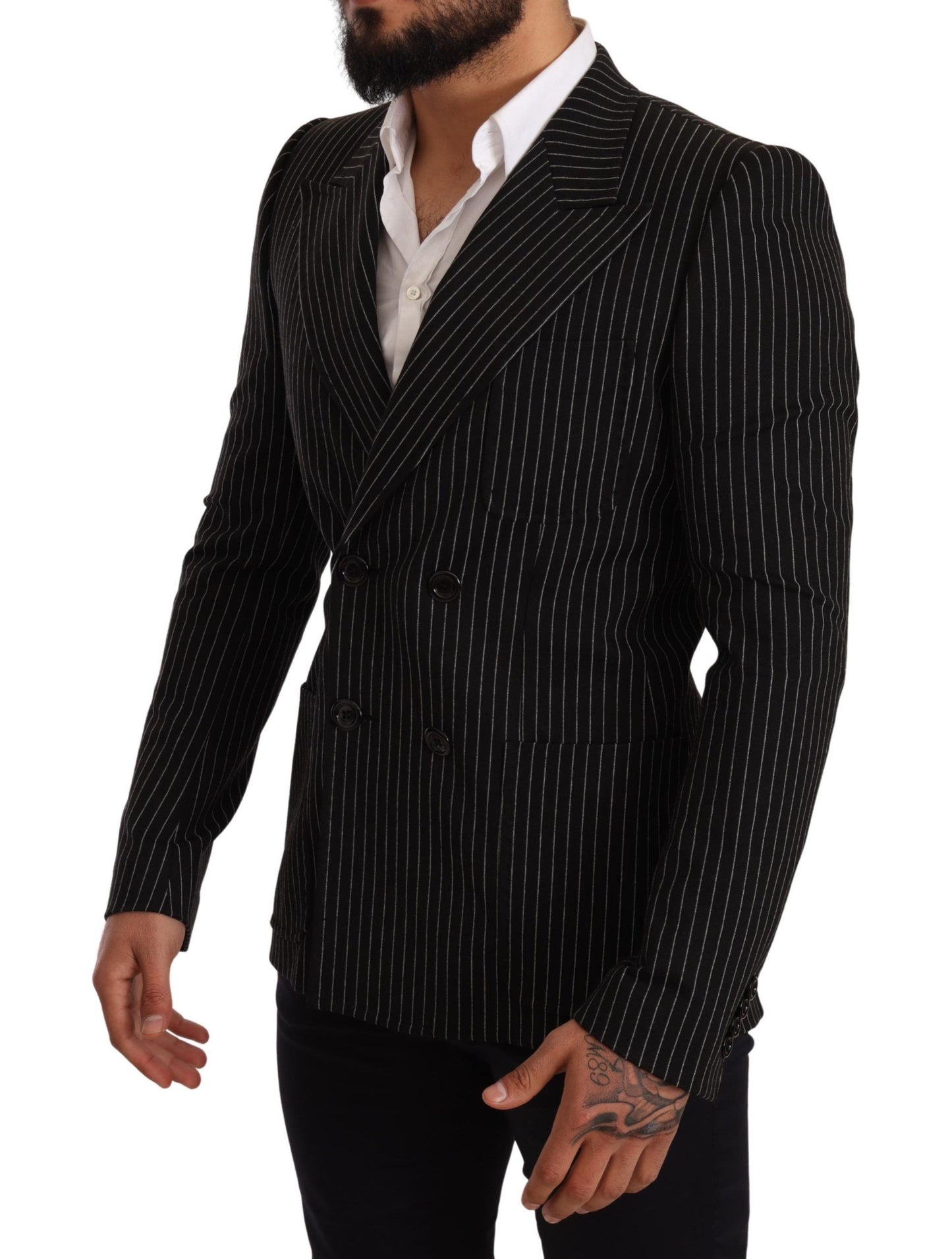 Dolce & Gabbana Black White Striped Slim Fit Coat Blazer