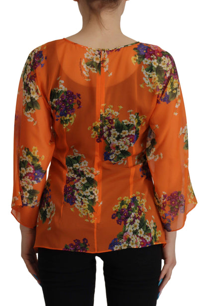 Dolce & Gabbana Orange Floral Print Long Sleeve Blouse