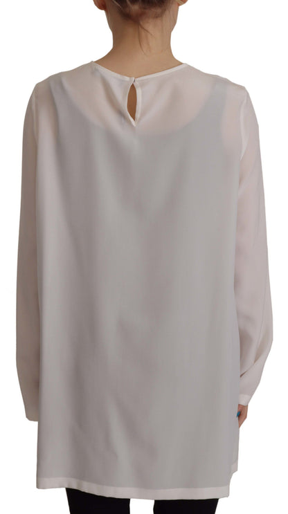 Dolce & Gabbana White Silk DG Logo Embroidered Long Sleeves Blouse