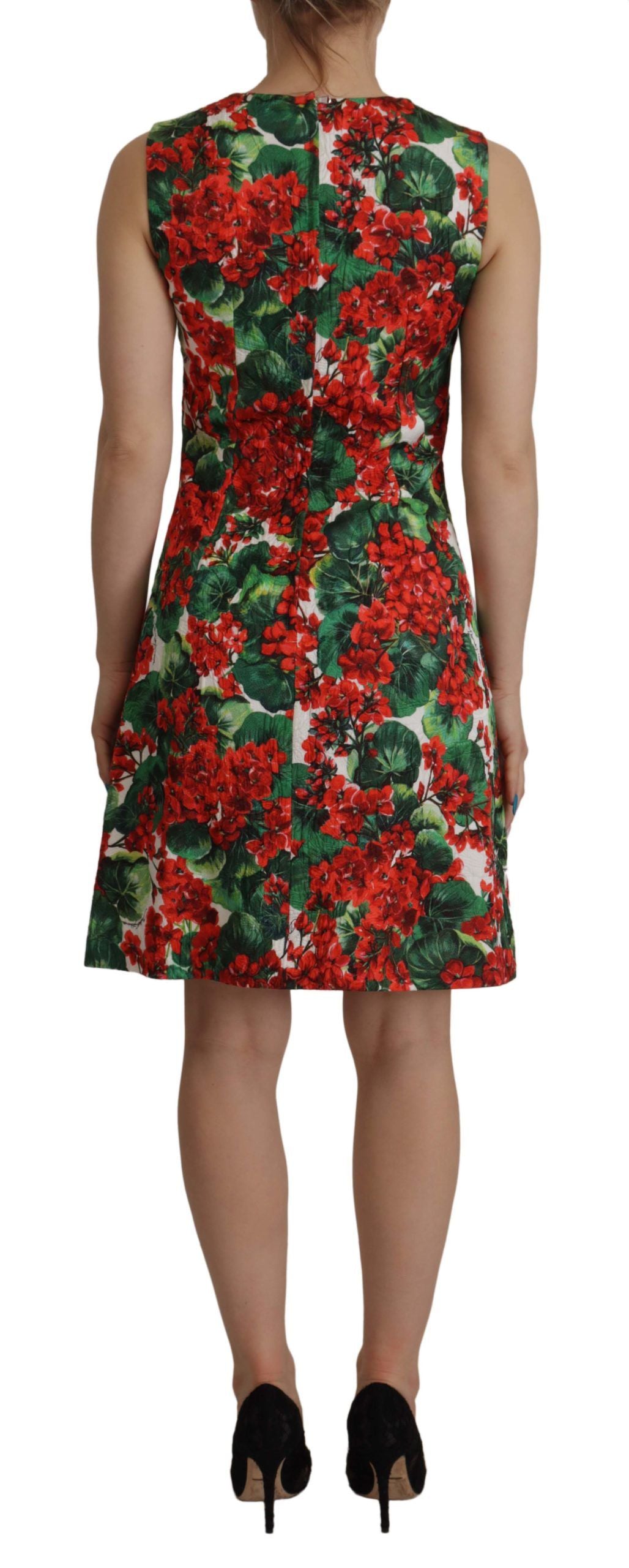 Dolce & Gabbana Multicolor Geranium Cotton Knee Length Dress
