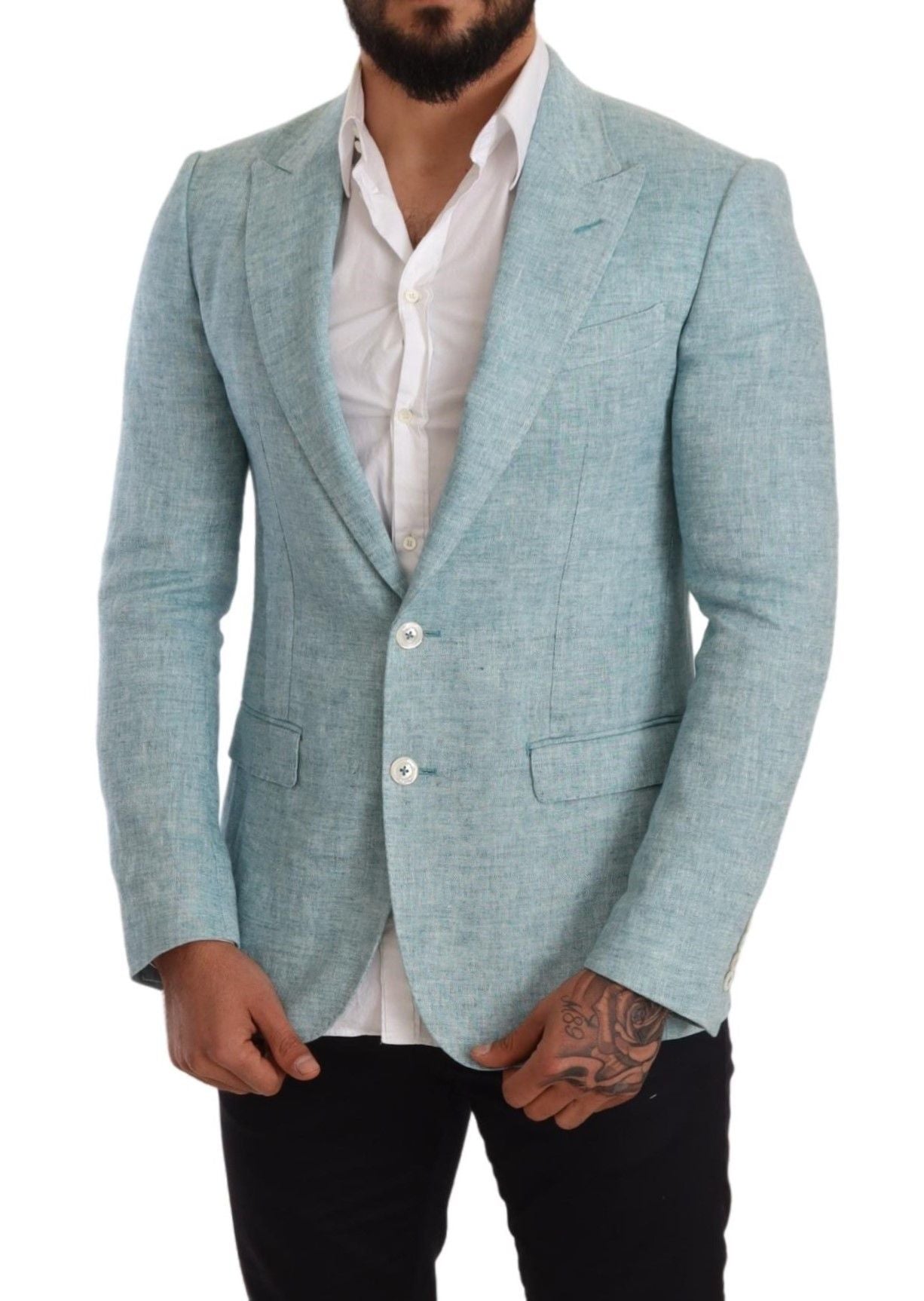 Dolce & Gabbana Blue Slim Fit Linen Coat TAORMINA Blazer