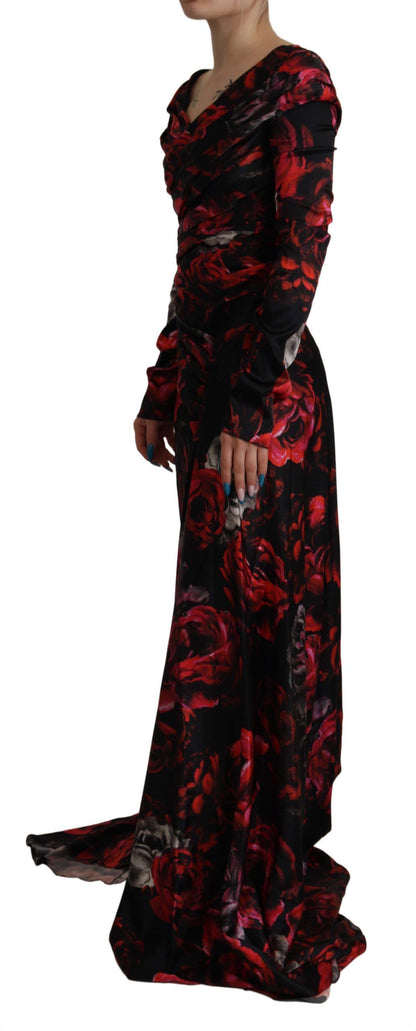 Dolce & Gabbana Black Floral Roses A-Line Sheath Gown Dress