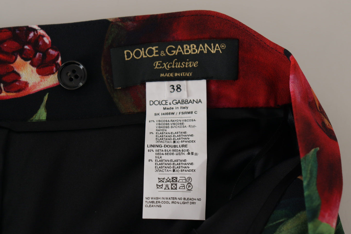 Dolce & Gabbana Black Red Fruit Stretch Wrap Skirt