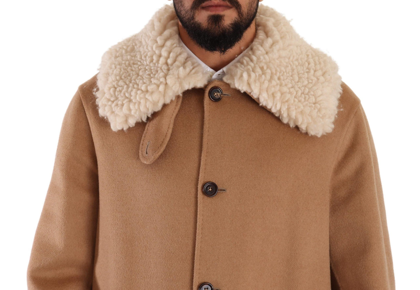 Dolce & Gabbana Beige Camel Skin Cashmere Shearling Overcoat Jacket