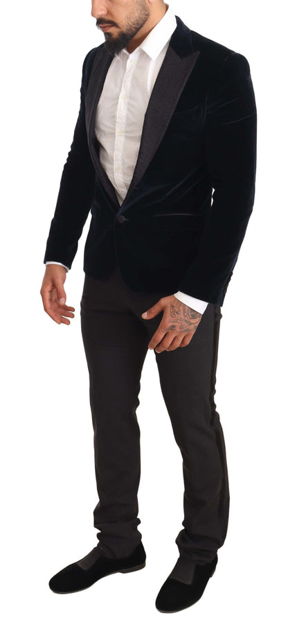 Dolce & Gabbana Blue Velvet Cotton Slim Fit Smoking Suit