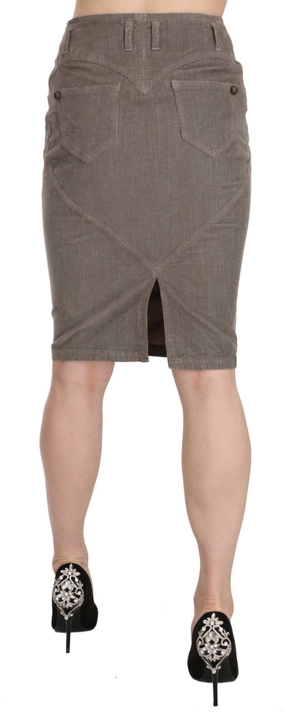 Just Cavalli Chic Gray Pencil Skirt with Logo Details