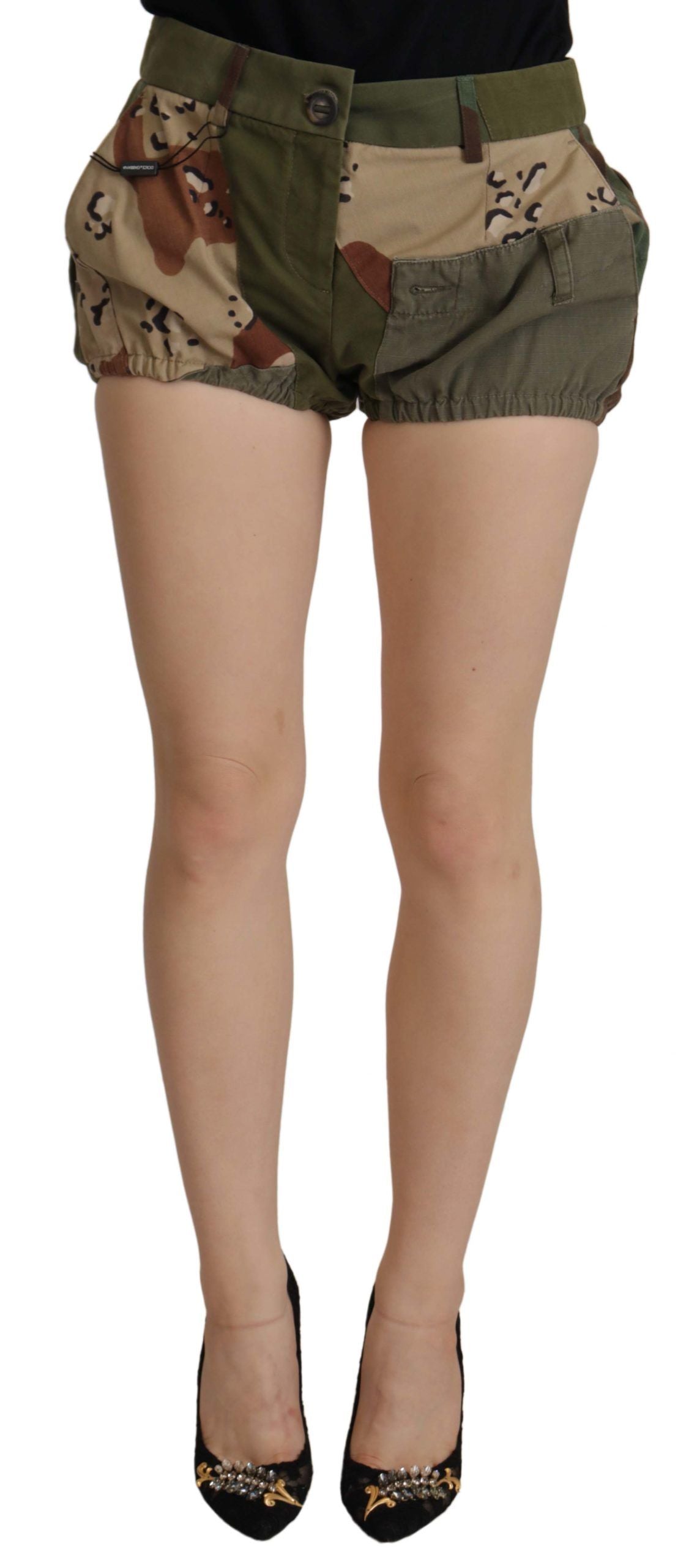 Dolce & Gabbana Green High Waist Hot Pants Cotton Army Shorts