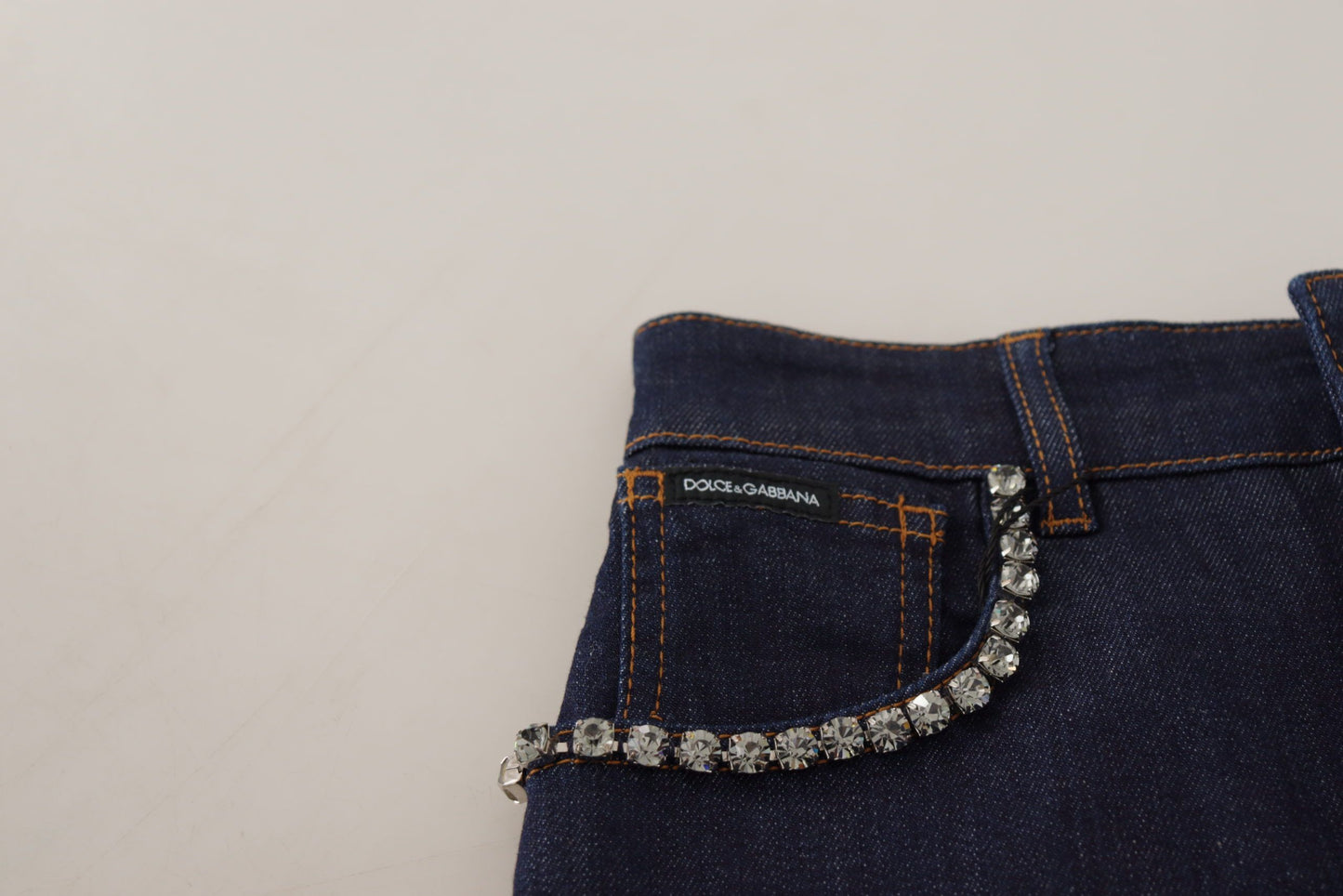 Dolce & Gabbana Blue Denim Stretch Crystal Hot Pants Shorts