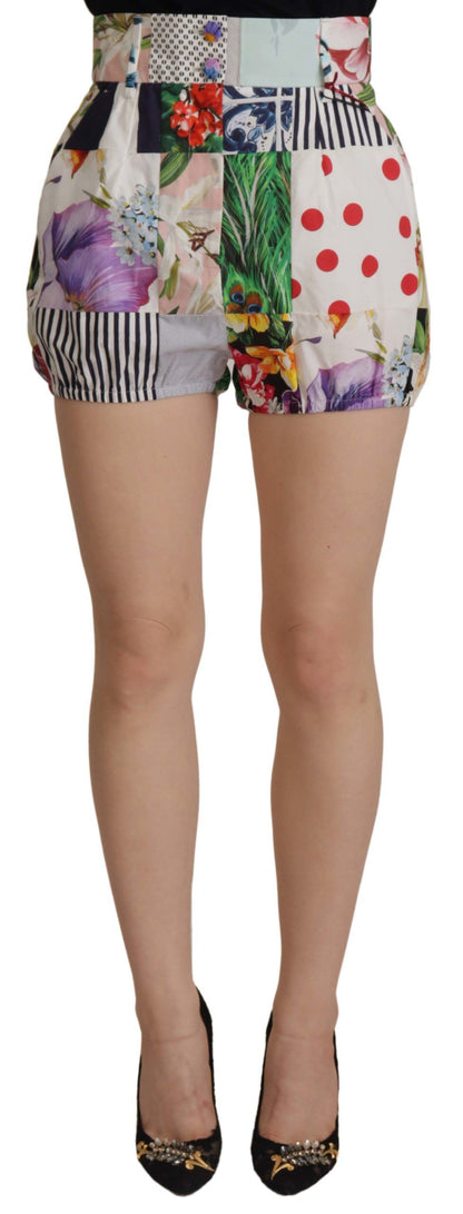 Dolce & Gabbana Multicolor Patchwork High Waist Cotton Shorts