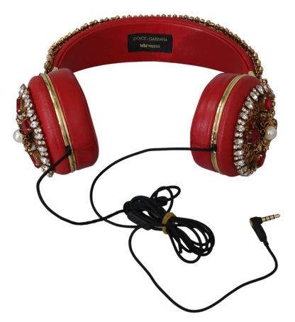 Dolce & Gabbana Exquisite Red Crystal Leather Headphones