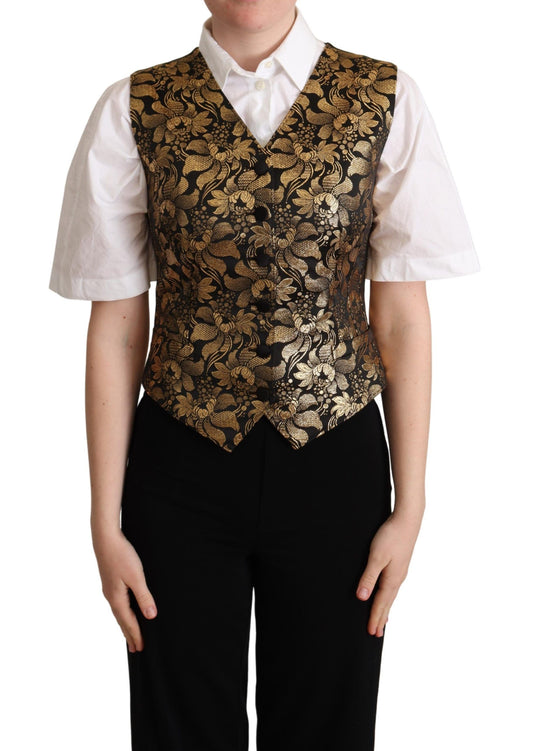 Dolce & Gabbana Black Gold Jacquard Silk Waistcoat Vest