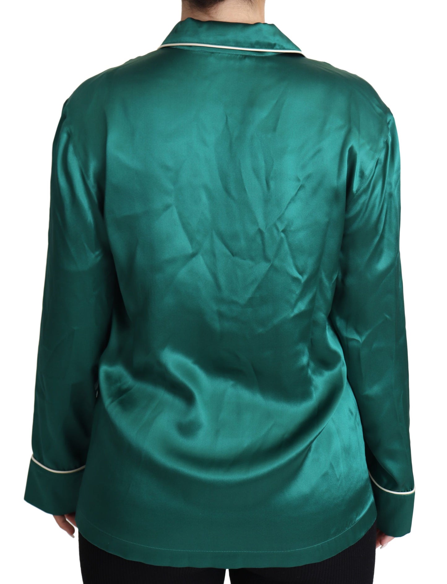 Dolce & Gabbana Green Pyjama Blouse Silk Lounge Sleepwear Top