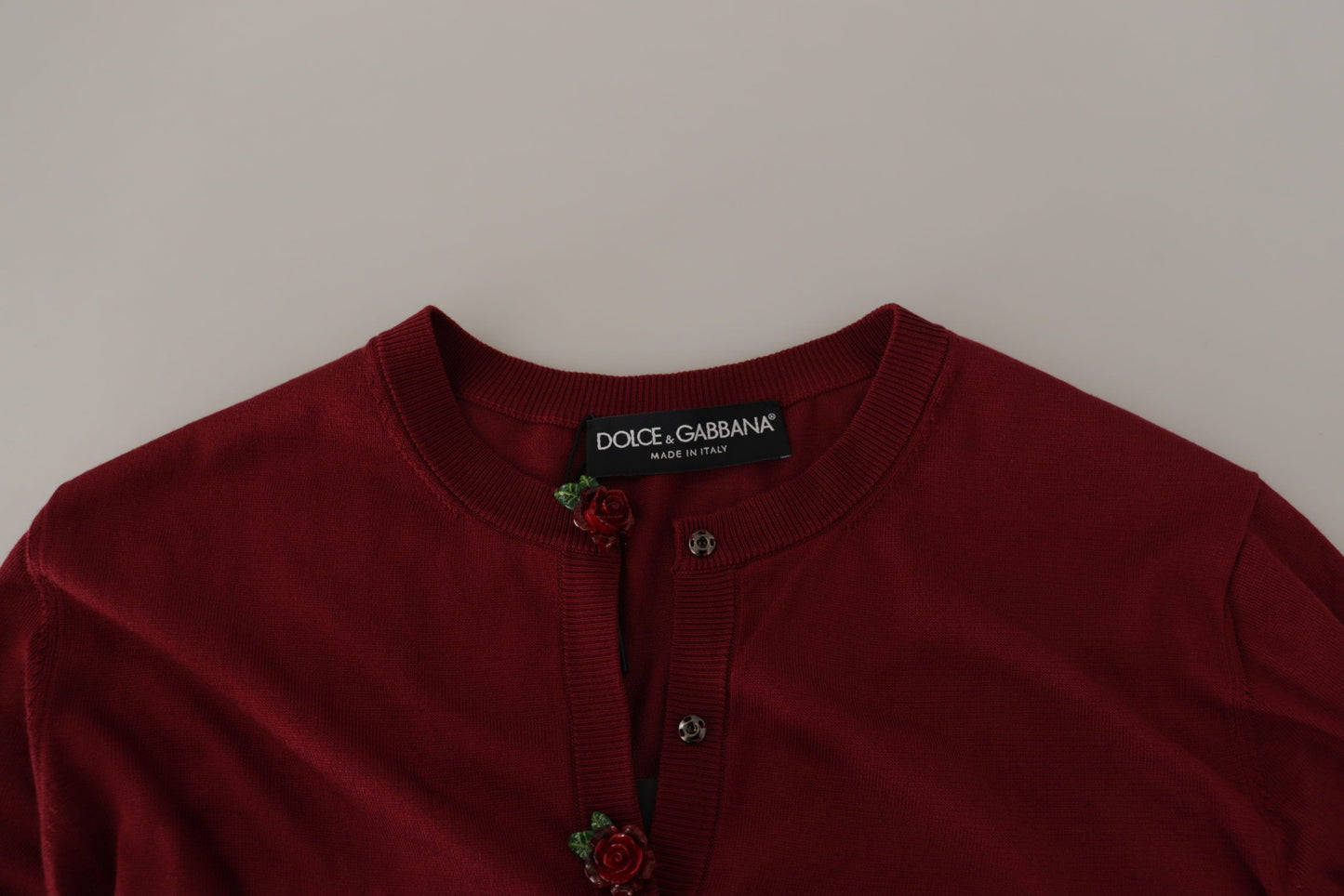 Dolce & Gabbana Maroon Silk Knitted Crewneck Cardigan Sweater