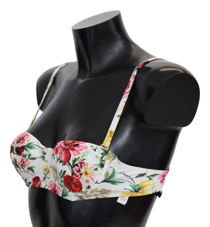Dolce & Gabbana White Floral Print Swimsuit Beachwear Bikini Tops